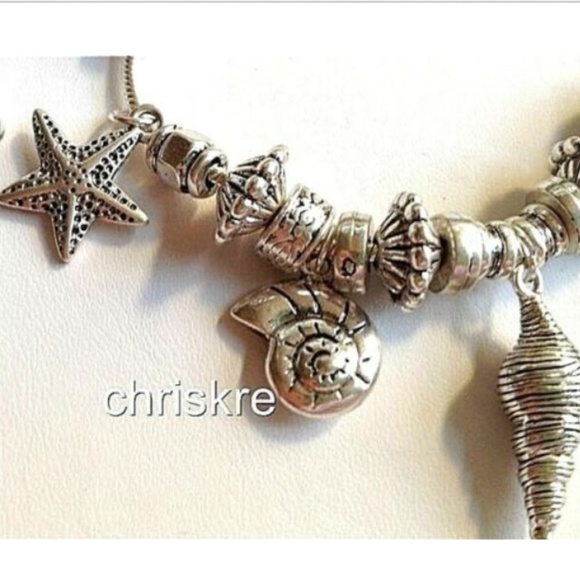 Silver Sea Life Charm Bracelet Anklet 8-11" Shells Island Beach Life Seahorse - Picture 4 of 8